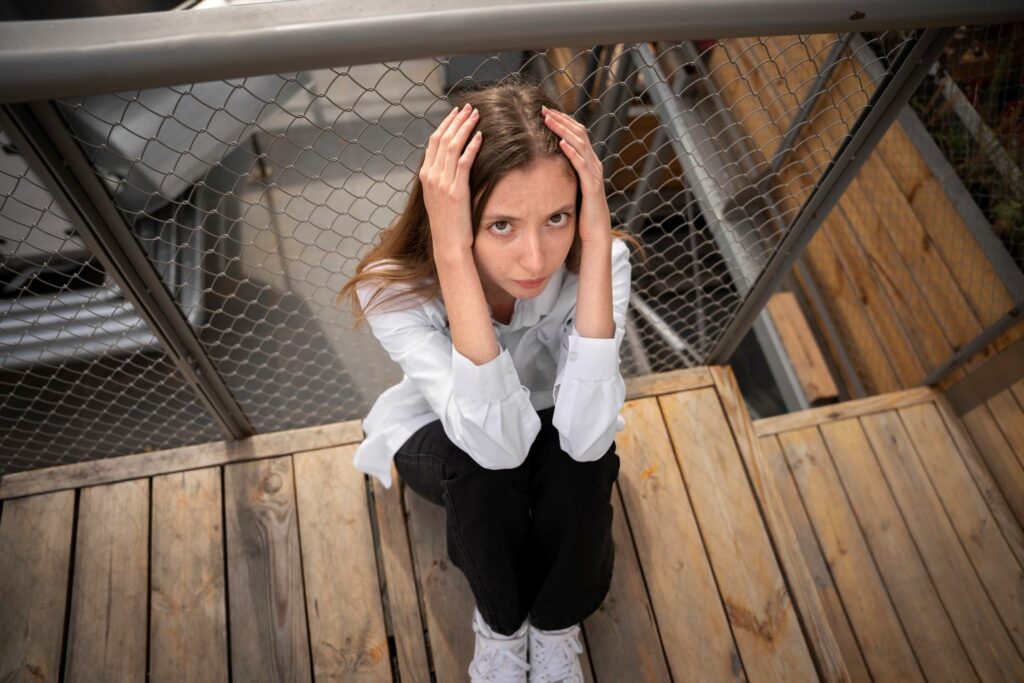 jeune femme assise par terre souffrant d'agoraphobie